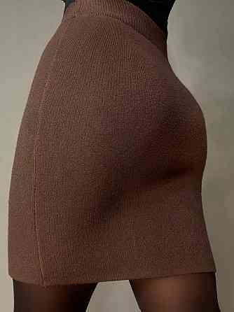 Спідниця жіноча My Fashion 6808-48 в’язана коротка з розрізом, коричневий, one size Київ