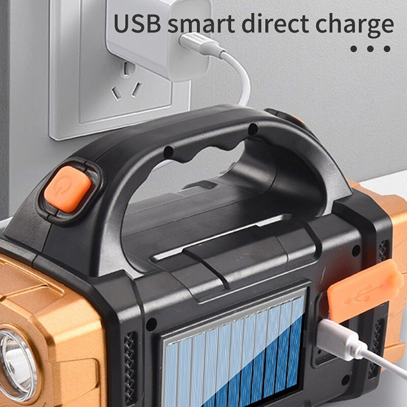 Світлодіодний ручний ліхтар Starnearby з акумулятором, на сонячній батареї (Чорний/Золотистий, 76LED, 38Вт) Николаев - изображение 5