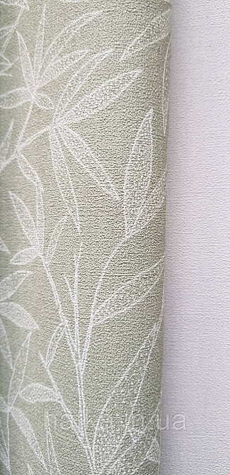 Шпалери вінілові на флізеліні метрові Rasch Novella 1,06х10 листя гілки матові білі на зеленому Київ - фото 2