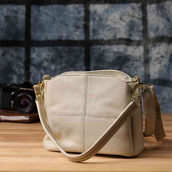 Жіноча шкіряна сумка з трьома секціями Vintage 22980 Білий Київ