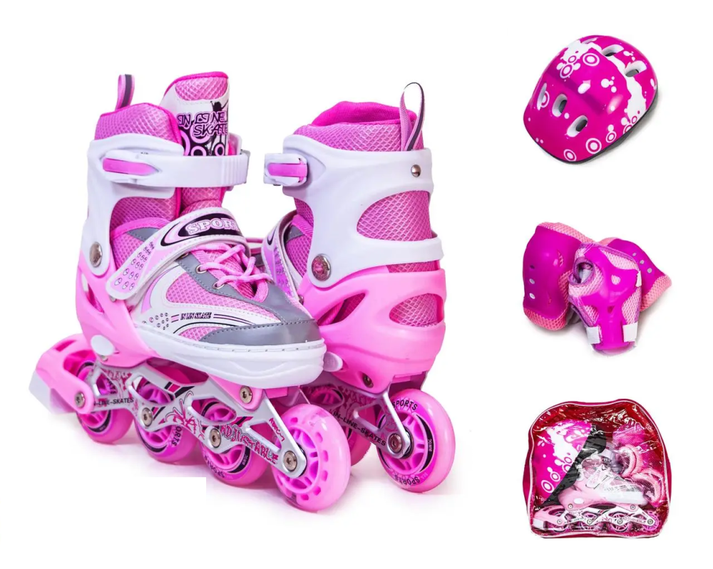 Комплект детских роликов с защитой и шлемом Happy. Розовый комплект. Размер 34-38 Одесса - изображение 1