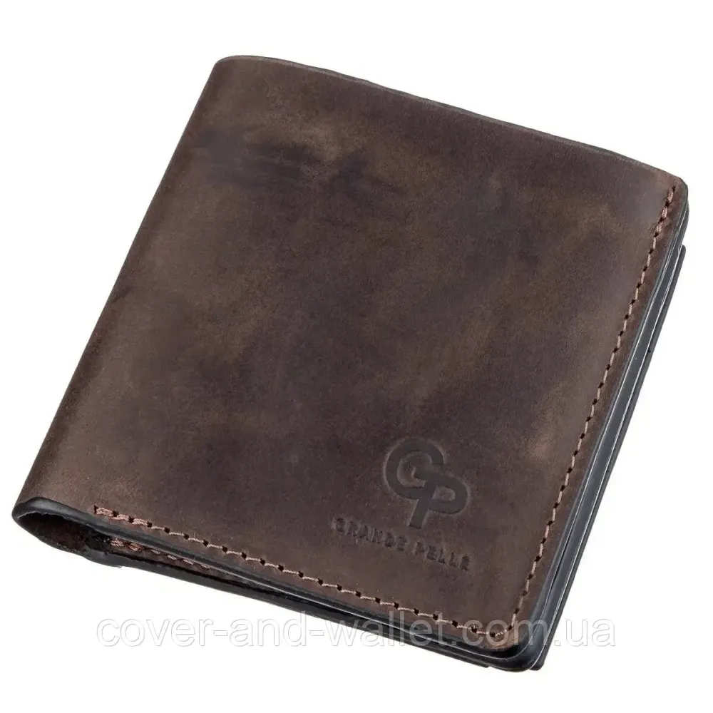 Компактний вертикальний портмоне на магнітах із натуральної шкіри Grande Pelle Lettera Київ - фото 7