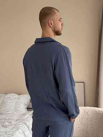 Мужской домашний костюм из муслиновой ткани на пуговицах Джинсовый XS-S Харьков