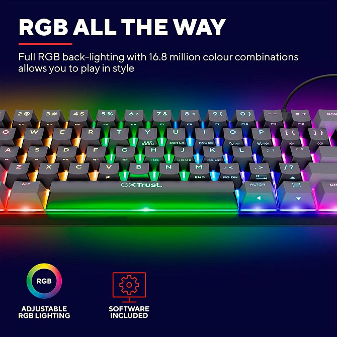 Механическая игровая клавиатура Trust GXT 867 Acira 60% с RGB подсветкой, компактная, UK раскладка,  Киев - изображение 8