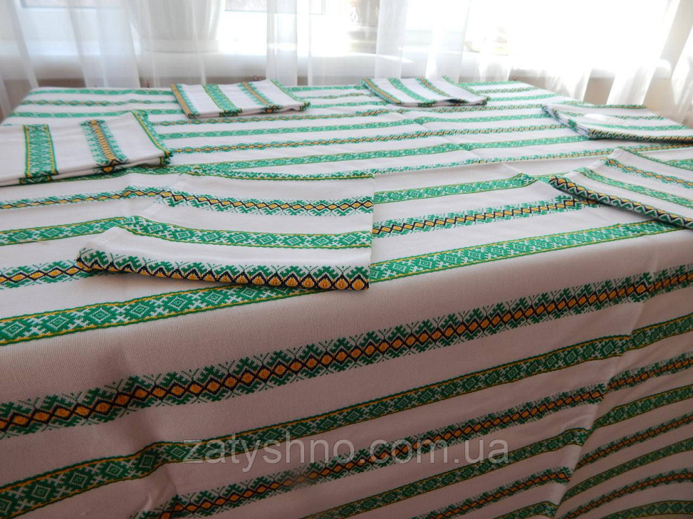 Скатертина зелена вишита на бавовні Київ - фото 5