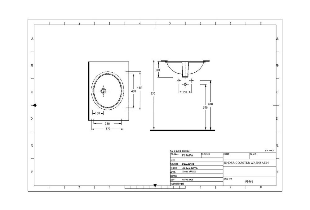 Врізна раковина під стільницю EGE Vitrifiye Pinara 465x190x370мм (91461) Білий Вінниця - фото 4