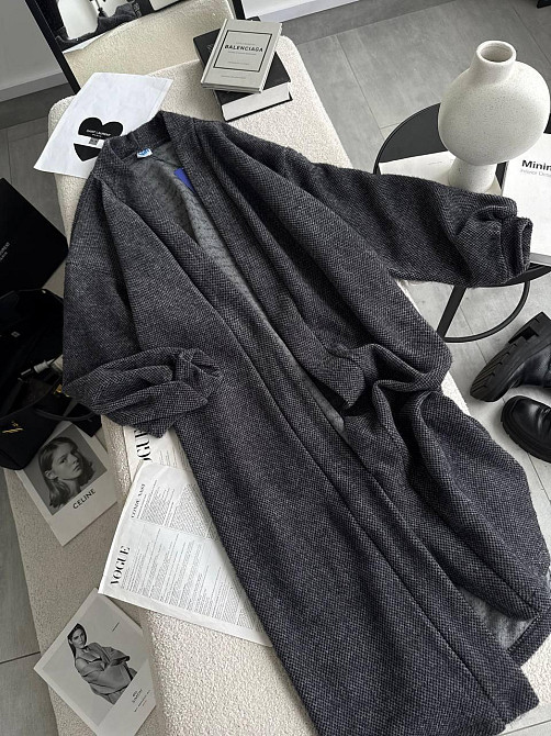 Жіночий затишний оверсайз кардиган із поясом альпака Графіт Одеса - фото 10