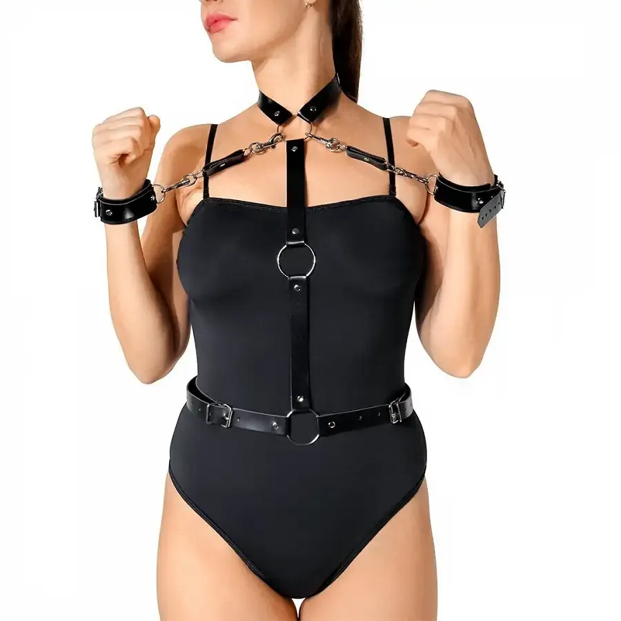Шкіряна жіноча портупея з наручниками Art of Sex - Ursula чорна XS-2XL Львів - фото 4