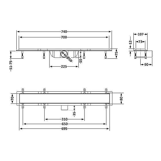 Трап Qtap Dry FB304-700 лінійний із сухим закривом і неіржавкою решіткою 700х73 Київ