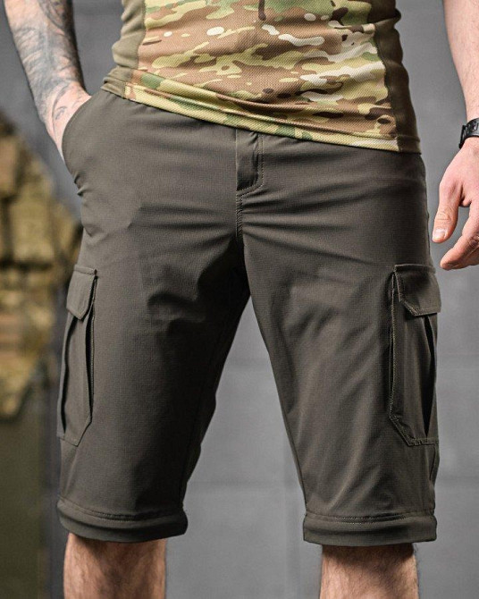 Стрейчові літні тактичні штани-шорти PARADOX олива ДЛ6298 Одеса - фото 4