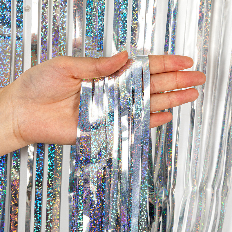 Дощик для фотозони з голограмою прикраса 245 см на 92 см сріблястий Київ - фото 1