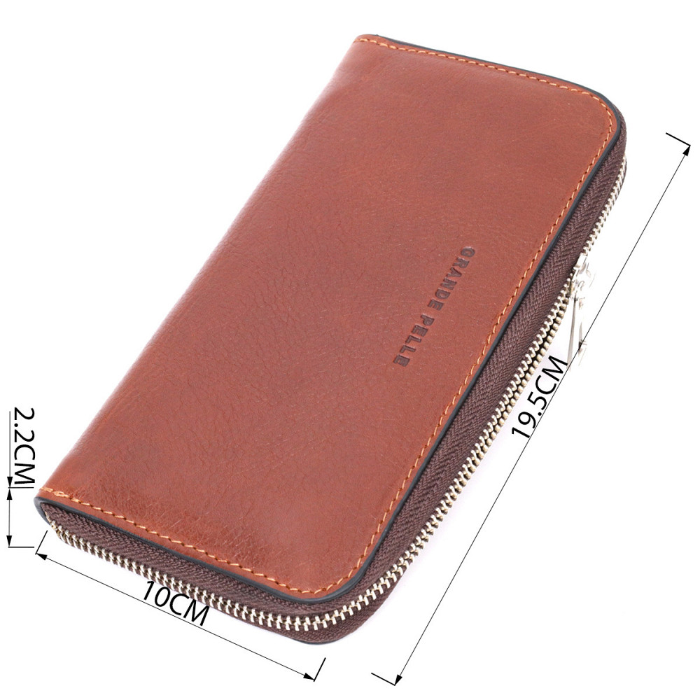 Удобный кошелек-клатч на молнии из натуральной кожи GRANDE PELLE 11659 Коричневый Киев - изображение 3