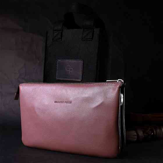 Красивий жіночий клатч із натуральної шкіри Пудровий (GRANDE PELLE) Київ