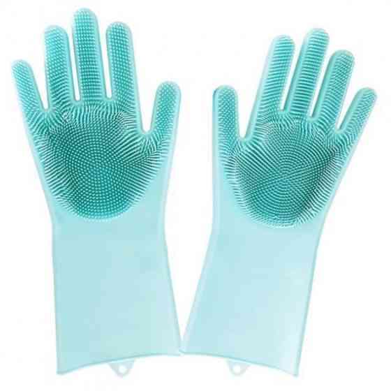Силиконовые перчатки Magic Silicone Gloves для уборки чистки мытья посуды для дома. Цвет: бирюзовый KW-72 Львов