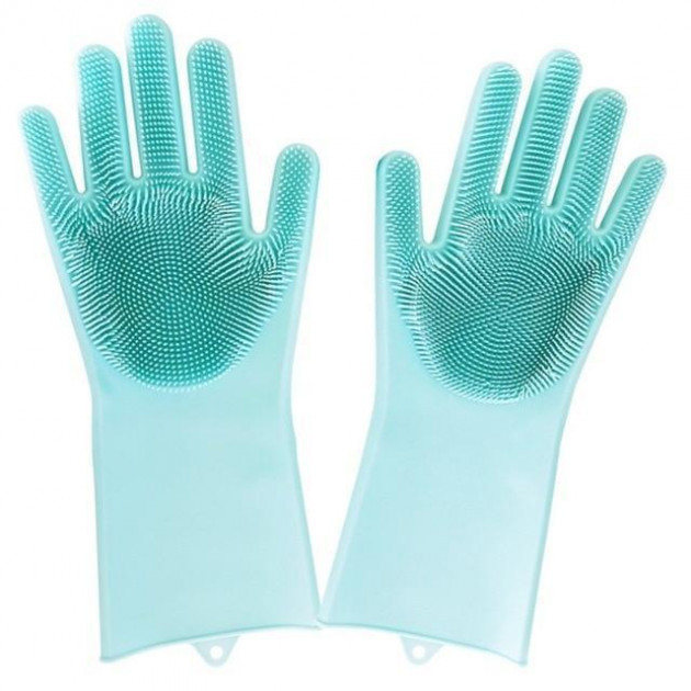 Силиконовые перчатки Magic Silicone Gloves для уборки чистки мытья посуды для дома. Цвет: бирюзовый KW-72 Львов - изображение 3