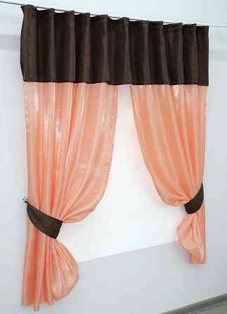 Кухонные шторы VR-Textil № 073к с ламбрекеном и подхватами персиковый с венге 270х170 см (52-0211) Киев