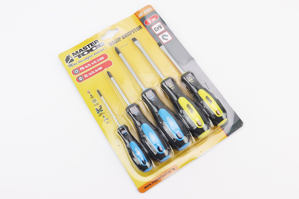 Викрутки набір 5шт PH0/PH1x75мм PH2x100мм SL5x75мм SL6x100мм 40-1505 Київ - фото 2