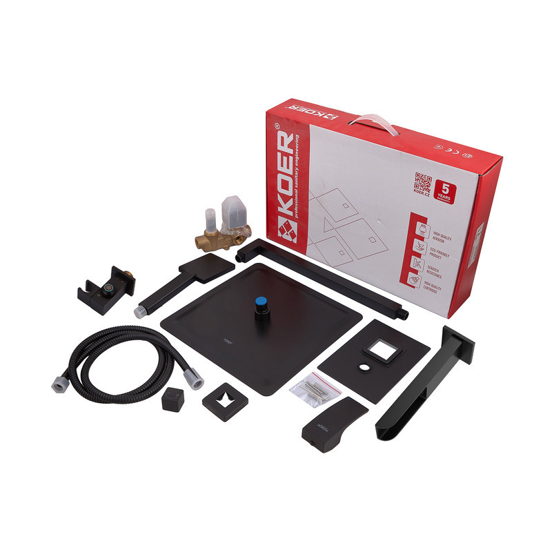 Вбудована душова система із змішувачем водоспад Koer KB-68007-05 (Колір чорний) (KR3467) Київ - фото 7