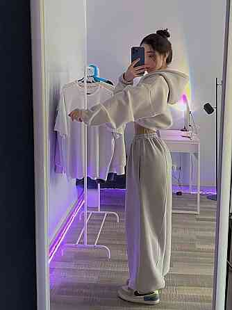 Женский утепленный стильный костюм двойка: худи и джоггеры трехнить на флисе Одесса