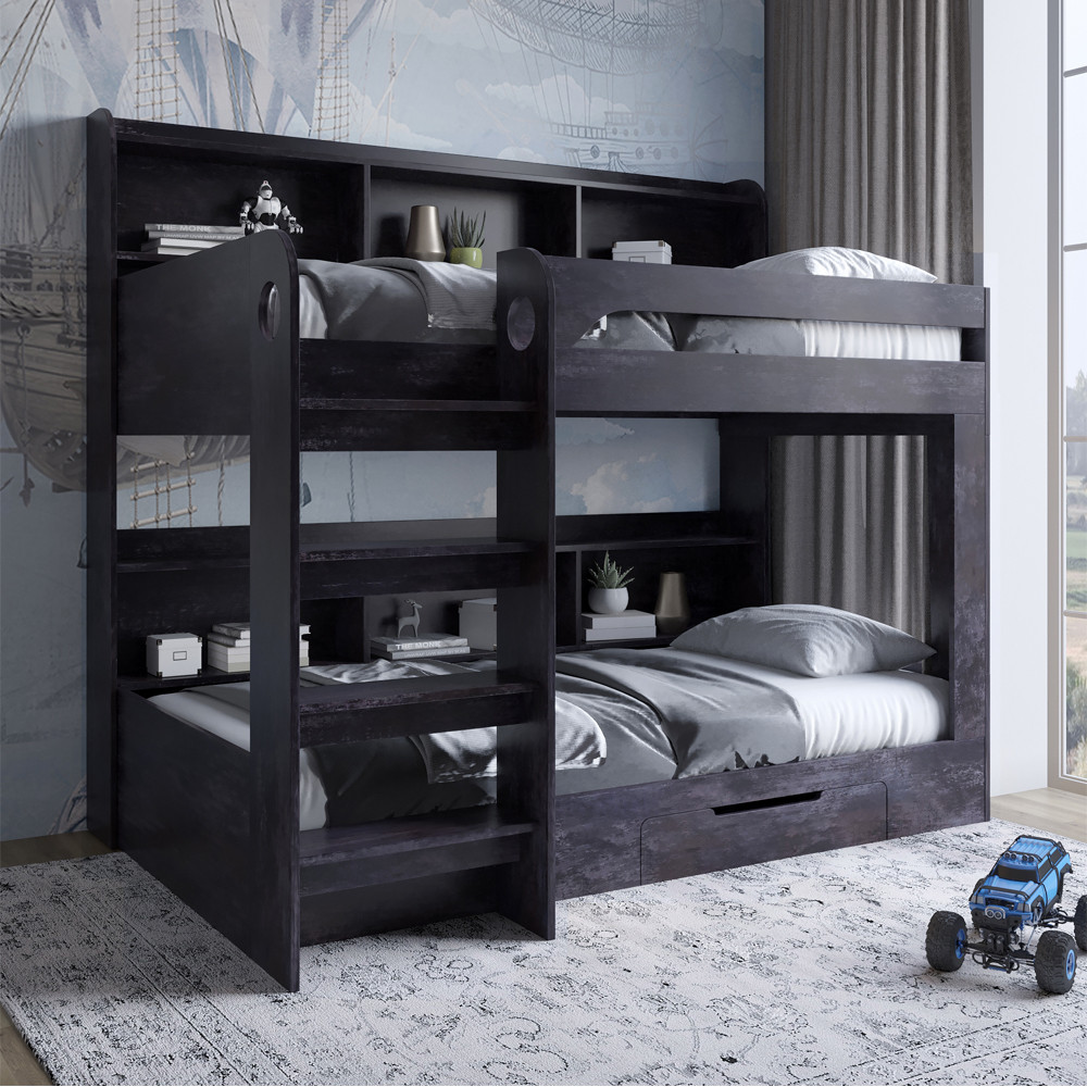 Детская двухъярусная кровать LION Майнкрафт 90х190 см с ящиком Бетон темный (LION-041533) Львов - изображение 1