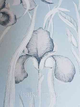 Шпалери флізелінові Decoprint Elisir EL21023 квіти сірі листя білі на блакитному однотоне Київ