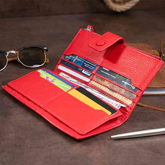 Оригинальный кошелек кожаный женский на хлястике с кнопкой ST Leather 19281 Красный Киев