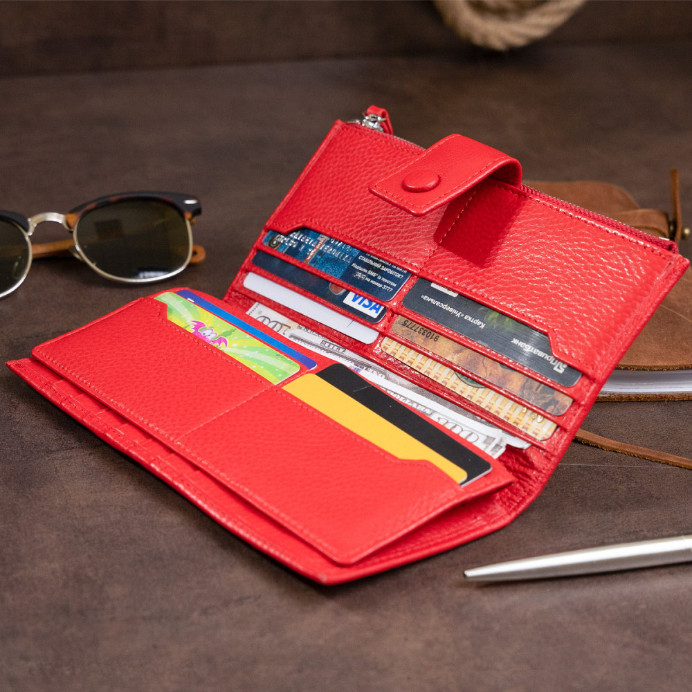 Оригинальный кошелек кожаный женский на хлястике с кнопкой ST Leather 19281 Красный Киев - изображение 3