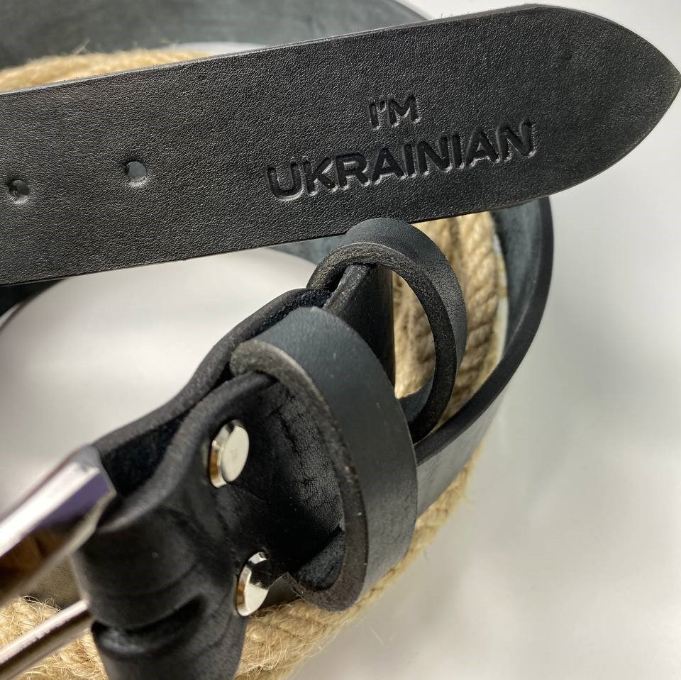 Ремінь чоловічий з натуральної шкіри для джинсів, шкіряний пояс з тисненням I`m Ukrainian, чорнийMasterSem Київ - фото 2