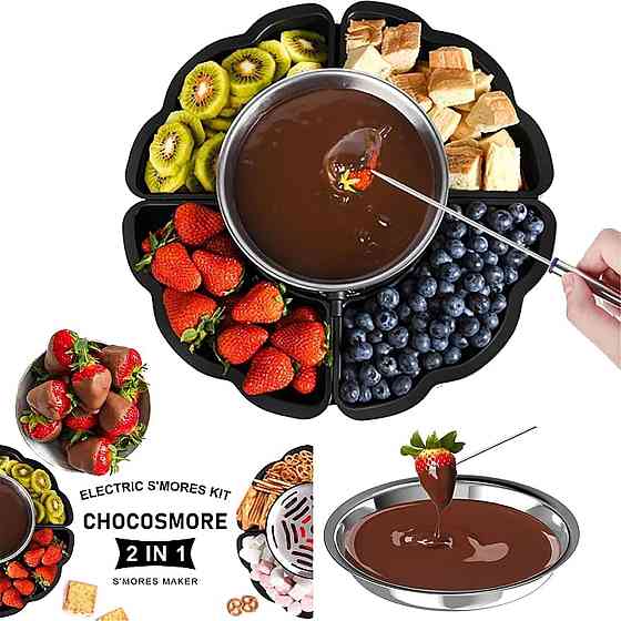 Набор для фондю 2в1 фондюшница электрическая для подогрева шоколада и жарки зефира, для десертов шоколадница с аксессуарами Каменец-Подольский