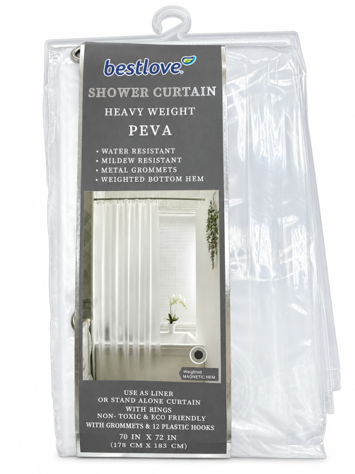 Шторка для ванной и душа Bestlove PEVA 178×183 см,в ванную комнату с крючками и 3 магнитами-утяжелителями, прозрачная Каменец-Подольский - изображение 3