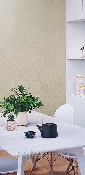 Обои виниловые на флизелине Rasch County Living метровые плетенка мешковина структурные зеленые с желтым Киев - изображение 1