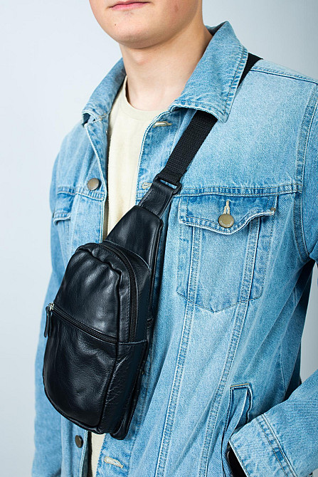 Сумка через плече шкіряна, сумка-слинг чоловіча SL014 (Чорна) Суми - фото 11