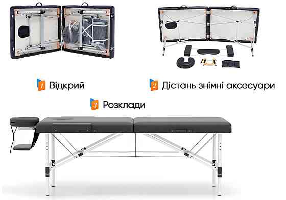 EasyFit Масажний стіл EasyFit ZenRest-2 кушетка складна Чорна з чохлом Коломия
