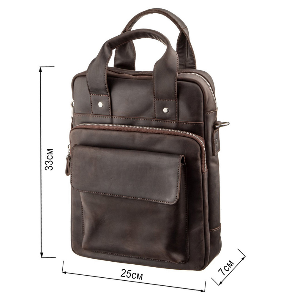 Винтажная сумка под А4 вертикального формата в матовой коже, Коричневая (SHVIGEL) Киев - изображение 7