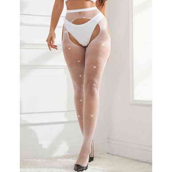 Колготки Very Sexy Shine з відкритим доступом і стразами — Білий — XS/S/M (1/2/3) — Еротична білизна Вінниця