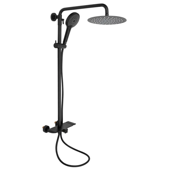 Душова система універсальна Qtap Sloup на три споживачі (з виливом) з поличкою QTSL51105OGB Black Matt Київ