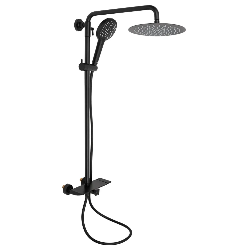 Душова система універсальна Qtap Sloup на три споживачі (з виливом) з поличкою QTSL51105OGB Black Matt Київ - фото 1