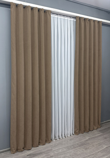 Комплект готових штор VR-Textil Мікровелюр Petek YL № 1799ш Какао 100х295 см 2 шт (31-839) Київ - фото 4