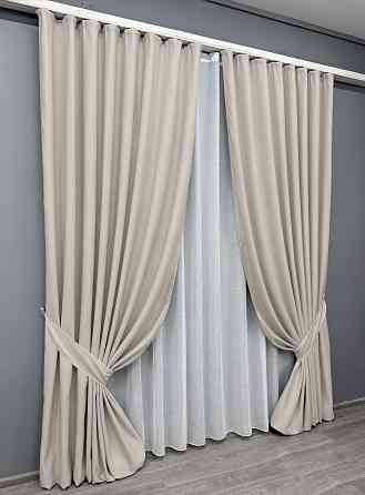 Комплект штор VR-Textil рогожка преміум TERRA LUXE 100х270 2шт і Тюль 300х270 1859ш-115т попелястий з білим 71-077/1 Київ