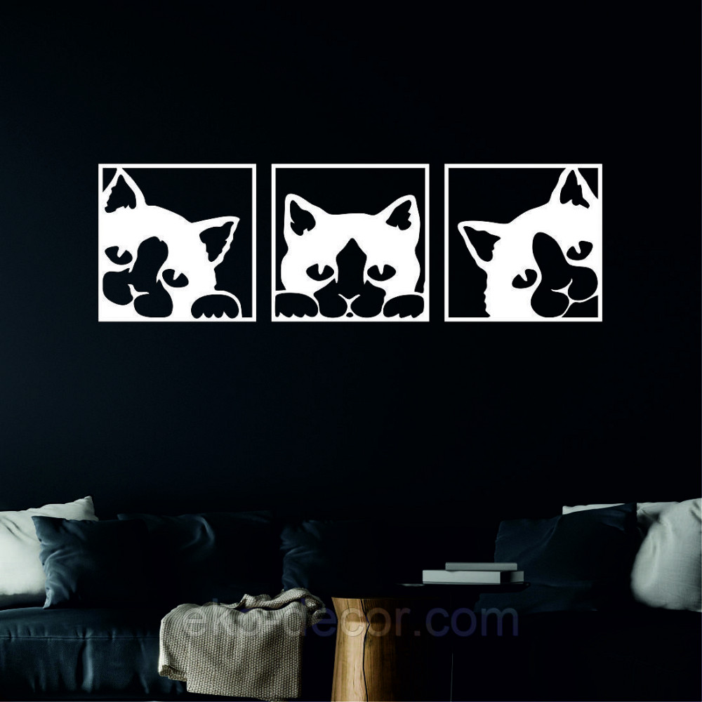 Декоративне настінне Панно «Коти» Декор на стіну 70*220 см, Білий Київ - фото 2