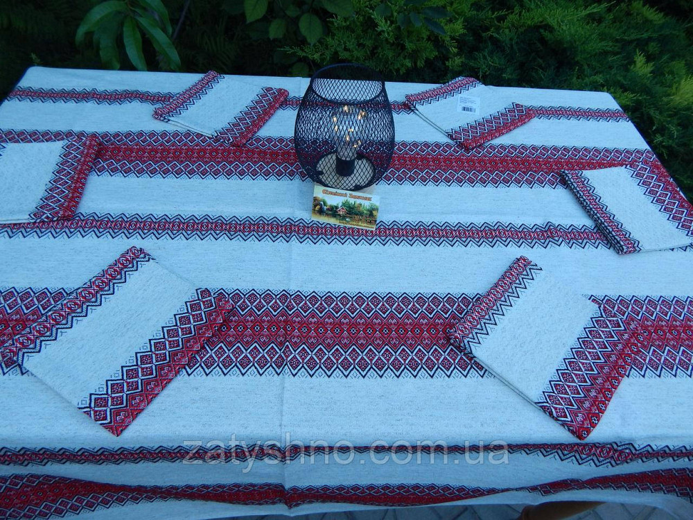 Червона скатертина з сетами на льону Київ - фото 4
