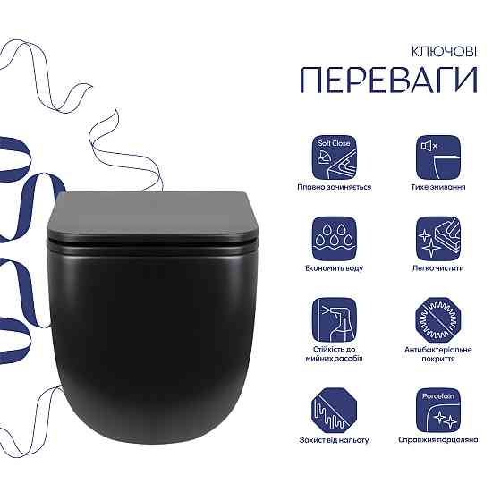 Унітаз підвісний Qtap Gemini безобідковий із сидінням Soft-close QT2533076EUQMB Київ