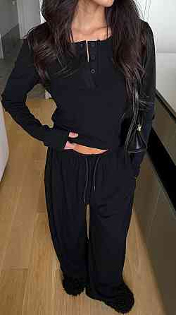 Жіночий стильний повсякденний костюм-двійка турецька віскоза Чорний, 46/48 Одеса