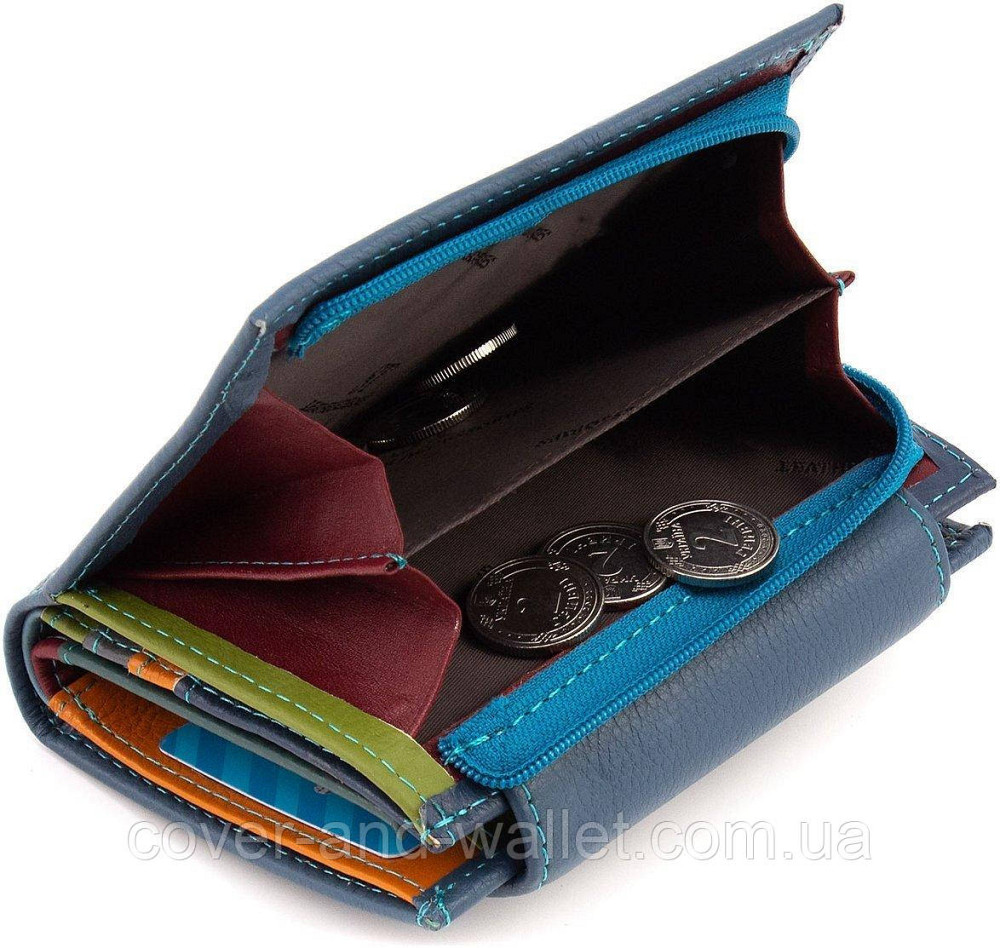 Стильний компактний жіночий гаманець синього кольору із хлястиком на магніті ST Leather Київ - фото 4