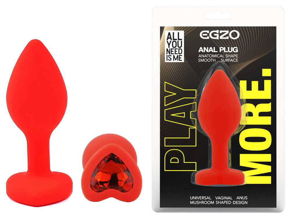 Силіконова анальна пробка EGZO - Silicone Red Heart Plug Red, size S Sex Aura Київ - фото 1