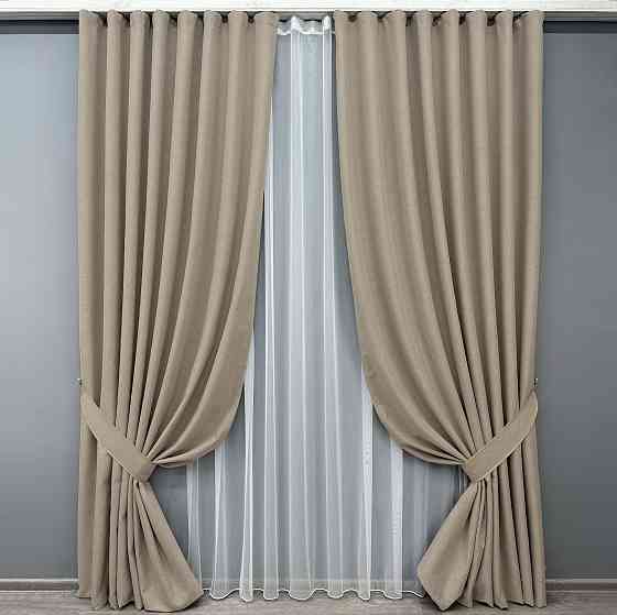 Комплект штор VR-Textil 100% блэкаут ASHEN NIGHT 100х270 2шт и Тюль 400х270 1853ш-1153т бежевый с белым 71-086/2 Киев