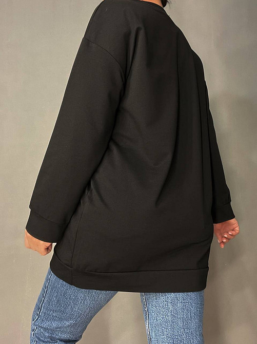 Свитшот женский LSK 6011 удлиненный оверсайз туника с вышивкой Oxford, черный, one size Киев - изображение 3