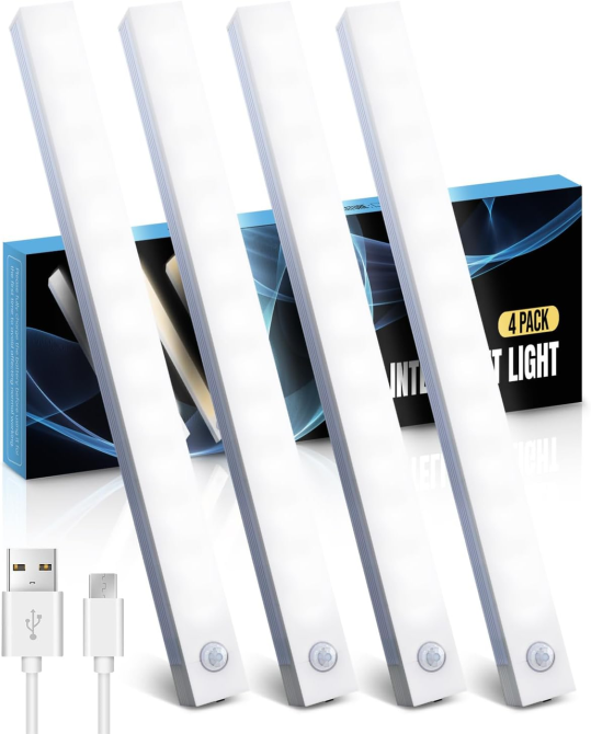 Кухонні LED-світильники з датчиком руху, 4 шт., USB-C, магнітне кріплення, регулювання яскравості, холодне біле світло Київ - фото 2