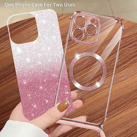 Чехол Phoona для iPhone 16 Pro с ремешком MagSafe блестящий защитный TPU противоударный розовый Киев