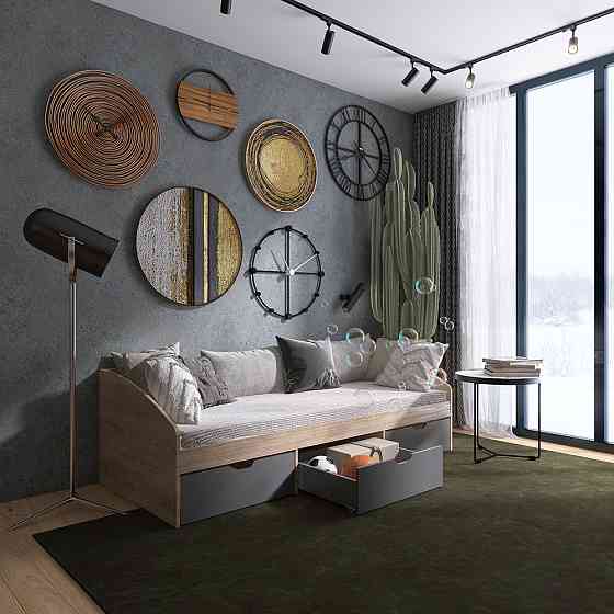 Ліжко односпальне з ящиками Еверест Комфорт 3 193х84х59 см Дуб сонома/Графіт (DTM-073835) Львів